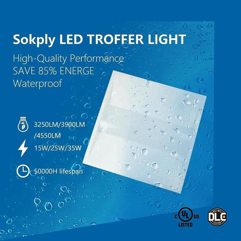 2x2 Ft LED Recessed Troffer Light, 4680LM Ultra Bright 3500K/4000K/5000K Selectable, waterproof performance image