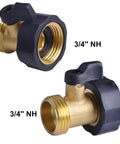 Heavy Duty Brass Shut Off Valves For Garden Hose Connectors With Extra Rubber Seals Three Quarters Inch FNH To Three Quarters Inch MNH 2 Pack