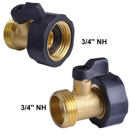 Heavy Duty Brass Shut Off Valves For Garden Hose Connectors With Extra Rubber Seals Three Quarters Inch FNH To Three Quarters Inch MNH 2 Pack