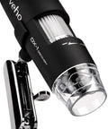 USB Digital Microscope With 2 MP HD CMOS Lens, 1920x1080 Video, 100x To 200x Magnification, Photo And Video Capture, Adjustable Stand, LED Lighting, MicroCapture Software, Windows And Mac Compatible, black microscope on adjustable stand