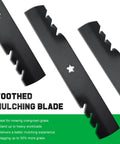 Beefed Up 48 Inch Mulching Mower Blades For Husqvarna Lawn Tractors And Zero Turn Mowers YTH24V48 Z248F YTH2348 YTH24K48 YTH2448 Replacement 532180054 180054 173920 173921 575938201 depicted with toothed design