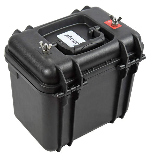 Dead Serious Waterproof Battery Box For 12 Volt Lithium Agm And Sealed Lead Batteries shown with secure latches and handle.