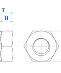 No Sweat 1/4-20 Nylon Insert Hex Lock Nuts 18-8 Stainless Steel Hardware Bulk Pack 50 Count technical drawing with dimensions.