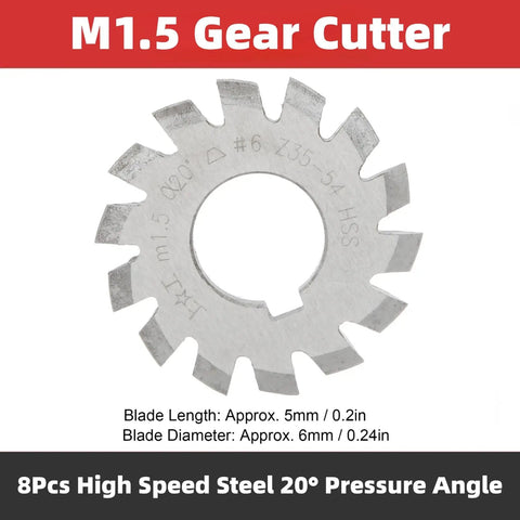 M1.5 gear cutter from 8 Piece Gear Cutter Set HSS Milling Cutters With 20 Degree Pressure Angle For Gear Machining Pro Grade Tools