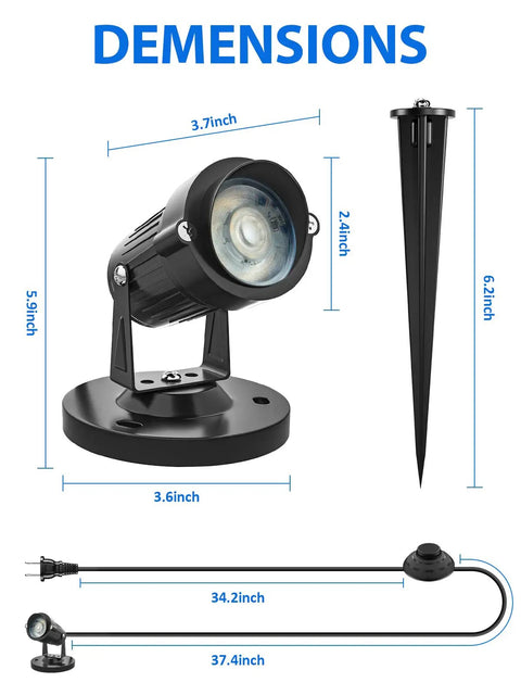 5W RGBW LED Indoor Uplights With Remote Color Changing Spotlight Kit For Home Decor Parties Christmas And Plants 120V 16 Colors 4 Dynamic Modes 270 Degrees Adjustable Dimmable 1 Pack With Base And Stake dimensions