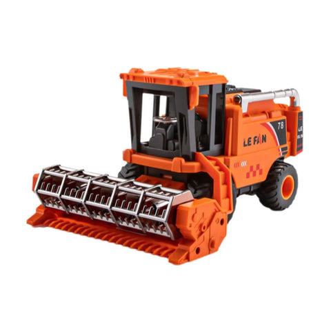 Durable Combine Harvester Toy For Kids And Boys Farm Tractor With Realistic Farmer Model Car Design In Orange For Children Kid Friendly Educational Play With Rugged Construction For Long Lasting Use, showing detailed toy with moving parts.