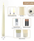 Flameless Taper Candle Set 4 Pack 9 Inch Ivory Wax With Realistic 3D Wick Flame Flickering LED Remote Control And Timer Included
