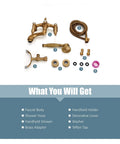 Antique Brass Wall Mount Bathtub Faucet With Tub Spout Filler Kit Double Lever Handles Telephone Hand Shower Sprayer Diverter Vintage Brass Mixer Tap All Metal Construction 1.25 GPM components displayed