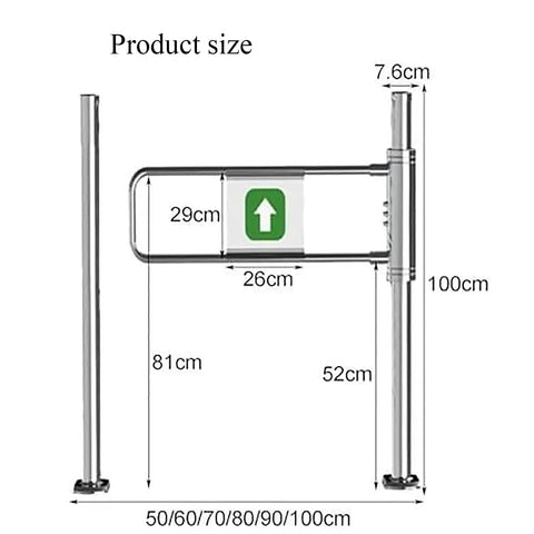 Product size illustration of Heavy Duty Stainless Steel Swing Gate With Automatic Self Closing Security Barrier dimensions.