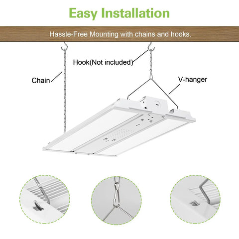 Easy installation of 2 Pack LED Linear High Bay Shop Light 210W 27300 Lumens 130 Lm Per Watt 5000K Warehouse Lighting 100 To 277V Dimmable