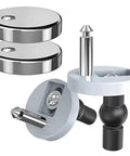 Toilet Seat Screws And Hinges Kit Ten Pack Easy Install Replacement Fasteners shown with top fix hinges close-up.