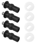 4Pcs Toilet Seat Bolts Kit With Hinge Screws And Fixings Expanding Rubber Top Nuts Mounting Hardware For 14 To 16 Millimeter Hole Toilet Seats Quick Install Repair Parts For Secure Fit, showing black rubber nuts and white washers