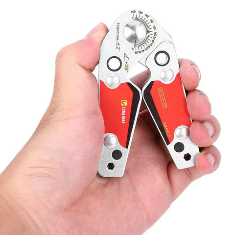 Heavy Duty Magnetic Welding Clamp Adjustable 20 To 200 Degrees With Wide Base And 22 Kg Pro Grade Holding Power Includes Wrench For Quick Positioning In Hardware Carpentry And Construction Projects, held in hand