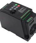 Rock Solid One Point Five KW Variable Frequency Drive For 380 Volt Three Phase Motor With Auto Voltage To Keep Speed Smooth As Butter On Pumps And Lathes Plus Heavy Duty Industrial Build For Tough Shop Grinds And Easy Setup Now, black VFD with fan
