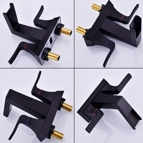Two Handle 4 Inch Centerset Vanity Sink Faucet Matte Black With Overflow Pop Up Drain And cUPC Water Supply Lines Included, side view