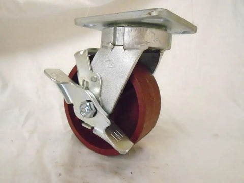 Heavy Duty Five Inch Swivel Casters With Kingpinless Design And Ductile Steel Wheels delivering smooth rolling action, close-up view.