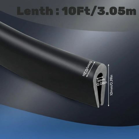 Flexible Rubber U Channel Edge Trim Weather Stripping For Doors And Edges, Fits 1/16 Inch Edge, 10 Feet, Black, U Shape Seal