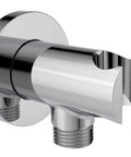 Heavy Duty Solid Brass Wall Supply Elbow With O Ring Flange And Hand Shower Holder One Half NPT Female Inlet Round Chrome Wall Union