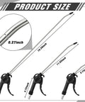 Heavy Duty 6 Piece Air Blow Gun Kit With Pistol Grip Handles Multi Size Assortment shows nozzle lengths and dimensions for garage use.
