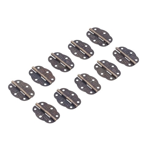 Image of 100 Pack Bronze Finish Mini Box Hinges For Wooden Jewelry Boxes, Doll Houses, And Small Cabinets on white background.