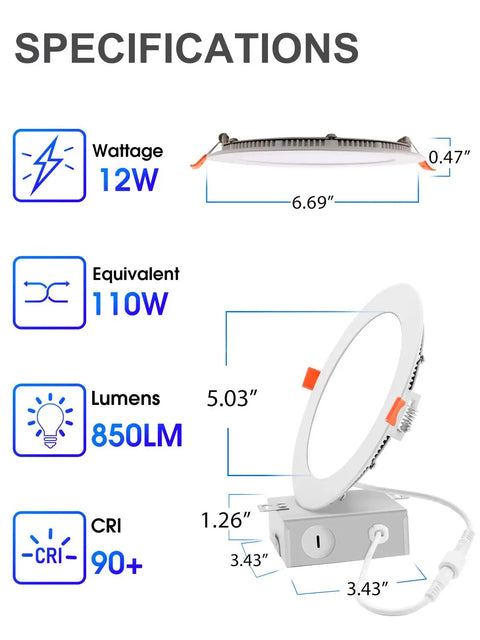Specifications of Six Inch Ultra Thin LED Recessed Light With Junction Box 5000K Daylight Canless Wafer Downlight dimensions