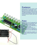 Top view of Colorful 10 LED Soldering Practice Board Kit For Teens And Adults, CD4017 Electronic DIY Project with glass fiber PCB.