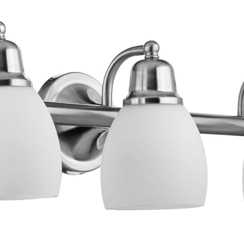 Jayden Five Piece All In One Bathroom Set Satin Nickel Three Light Vanity Light With White Opal Glass Shades Towel Bar Toilet Paper Holder Towel Ring And Robe Hook Easy Install Modern Bathroom Upgrade