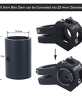 Bike Handlebar Shim 25.4 To 31.8 Mm Aluminum Alloy Stem Adapter displayed with dimensions for 25.4mm handlebar conversion