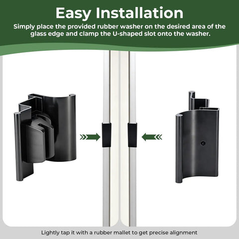 Smooth Glide RV Tri Slide Shower Door Handle Kit And Frameless Glass Replacement Hardware installation example with rubber washer.