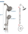 Dimensions of Rainfall Shower Head With Handheld Spray No Drill 26 Inch Adjustable Height Slider Bar High Pressure Dual Shower Head Set