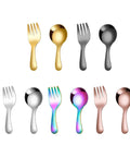 Assorted colorful designs of 2 Piece Portable Camping Cutlery Set With Spoon And Fork Stainless Steel for outdoor use