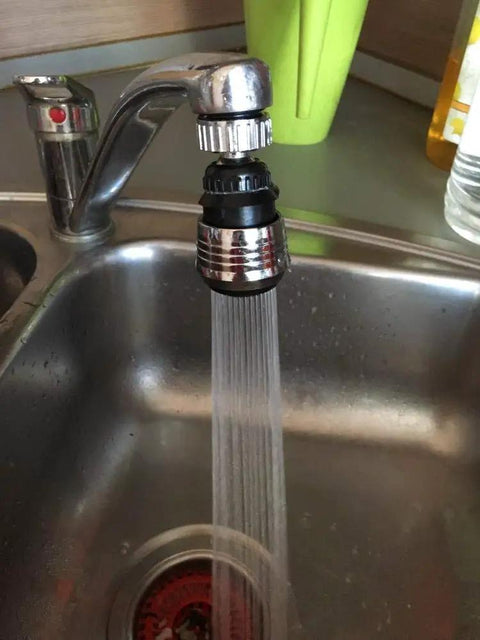 360 Degree Swivel Water Saving Faucet Aerator Diffuser Nozzle Adapter, 2 Spray Modes installed on kitchen faucet