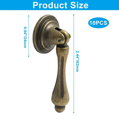 Antique Brass Door Handle Set 2.44 By 0.94 Inches Ten Pack With Tear-Drop Knobs Solid Zinc Construction Vintage Bronze Finish