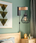 Plug In Farmhouse Wall Sconces Set Of Two For Bedroom Or Living Room, Rustic Wall Mount Lights with long 60-inch cord