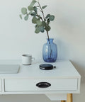 Six Pack Antique Black Cabinet Drawer Pulls With Three And A Half Inch Center To Center Hole Vintage Shell Metal Handles on white desk