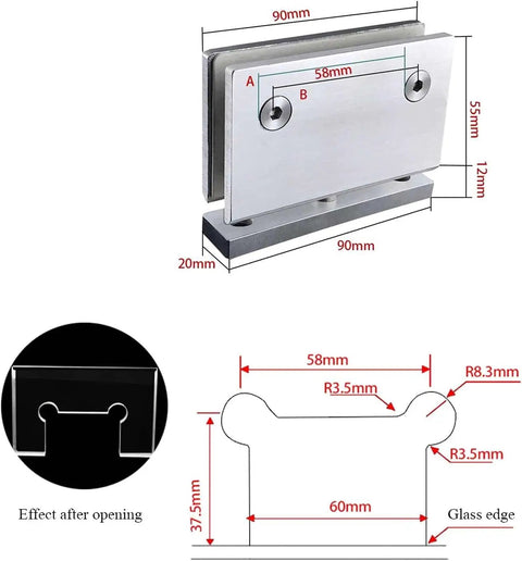 Two Pack Heavy Duty Stainless Steel Glass Shower Hinge With 360 Degree Swivel And Seamless Auto Close For Frameless Bathroom Doors No Sweat Setup Smooth Operation Guaranteed dimensions and design details.