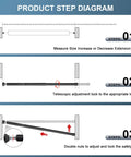 Diagram showing steps to install Adjustable Patio Door Security Bar For Sliding Glass Doors 17.5 To 50 Inch Heavy Duty Indoor Window Lock Bar