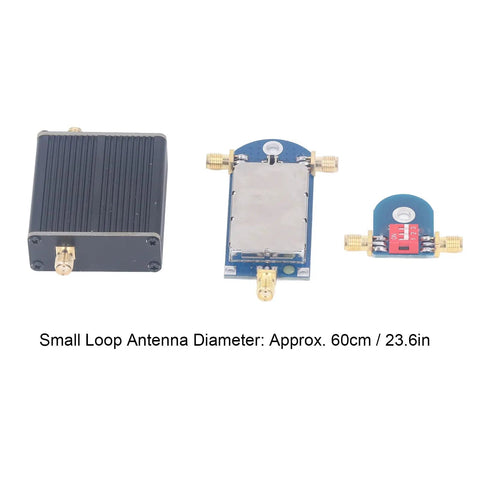 Active Loop Wideband Receiver Kit For Radio Enthusiasts And Shortwave Listening 9-12V Power 50K To 500MHz Coverage About 17dB High Gain Indoor Ready Pro Grade Gear For Ham Nerds showing components