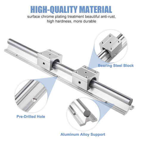 600mm SBR16 Linear Rail Guide Kit With Fully Supported Slides And SBR16UU Bearing Blocks For DIY CNC X Y Z Actuator Includes Wrench And Mounting Screws, chrome-plated steel rail with aluminum support