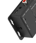 Close-up of RF Modulator For UHF TV With Infrared Extender showing channel display and AV input, compact and USB powered