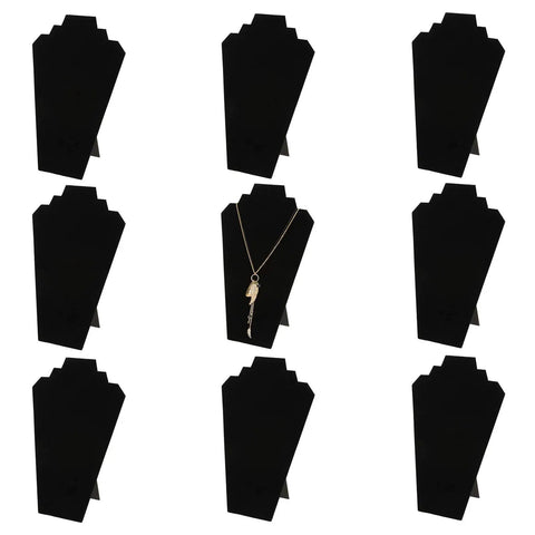 Nine Piece Black Velvet Necklace Display Set, 12.5 Inch Tall Easel Jewelry Stand Organizer For Pendants And Chains.