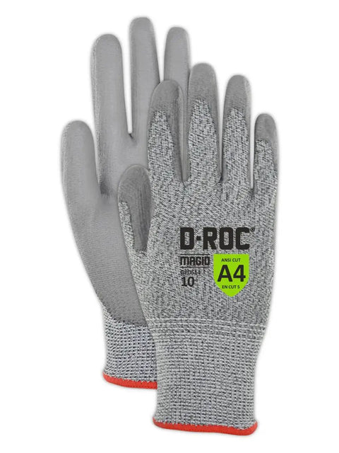 D Roc ANSI A4 Hyperon 13 Gauge HPPE Blended Shell Work Gloves With Polyurethane Coated Palm For Boss Level Dexterity And Wet Grip Like A Boss, 12 Pairs, Size 9 Large, GPD514