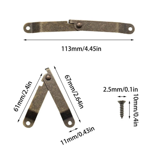 Dimensions of 4 Pack Small Antique Brass Folding Lid Support Hinges For Wooden Boxes Jewelry Cases And Chests Includes 8 Mounting Screws