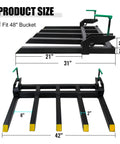 Clamp On Debris Forks For 48 Inch Tractor Bucket, 2500 Lbs Capacity, 5 Tines shown with measurements