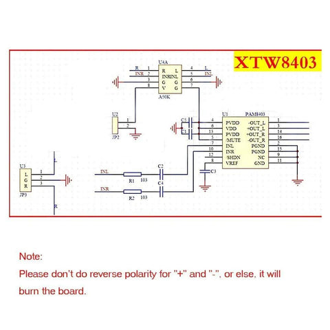 Circuit diagram for Ultra Compact Mini 3W Plus 3W DC 5V Audio Amplifier Module With Potentiometer