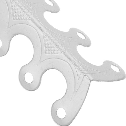 Close-up of silver vintage alloy corner guard from Heavy Duty Metal Corner Protectors Set For Jewelry Boxes Tables And Trunks Easy Install Antique Edge Guards Vintage Alloy Corner Guards To Shield Daily Wear And Tear With Classic Retro Style.
