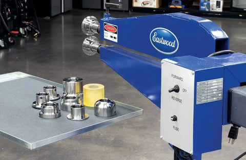 Motorized Bead Roller Forming Dies CR12 Steel for offset flanges contours deep channels style lines on workshop table next to bead roller