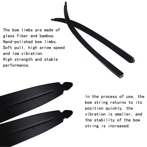 60 Inch BlackHunter L Takedown Long Bow Replacement Limbs for right or left hand, focus on high-quality glass fiber structure.