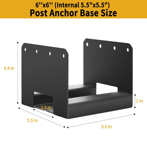 Beefy Heavy Duty Metal Post Base For Concrete Fits 6x6 Wood Posts Actual 5.5 By 5.5 Post Anchor Bracket With 1 Inch Standoff And Screws For Deck Pergola Gazebo Porch Fence Railing Mailbox Support