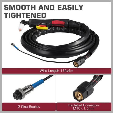 PT31 Plasma Cutter Torch 13ft High Frequency Cutting Torch For Cut-45 Cut-50 CT-312 Plasma Cutter Machines - 30A Replacement with connectors